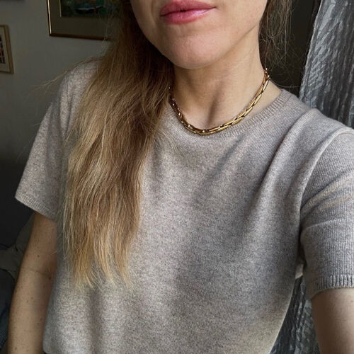 Organic cashmere seamless short sleeve sweater